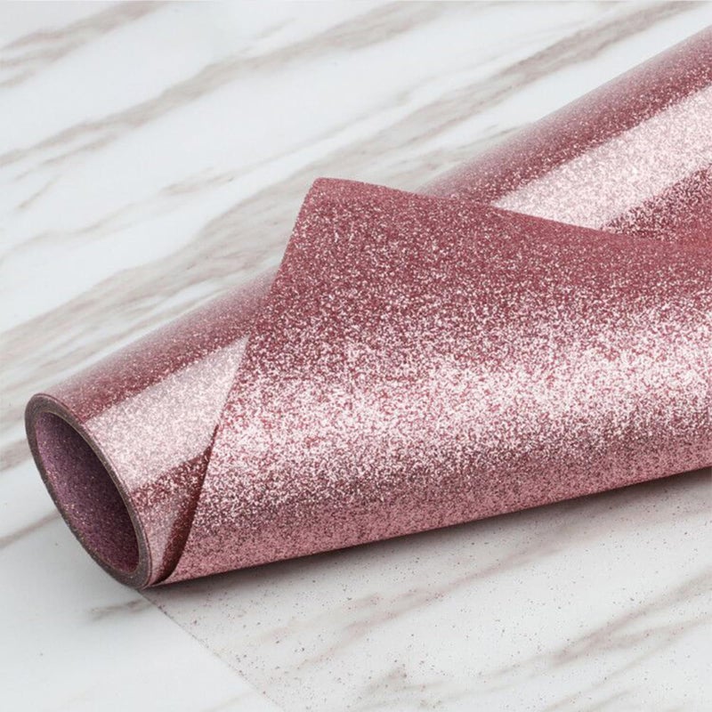 TransWonder Rose Gold Glitter HTV Vinyl - 12"x5' Pink Glitter Heat Transfer Vinyl Glitter Iron on Vinyl for Cricut T Shirts for Sillhoutte Cameo - Image 1